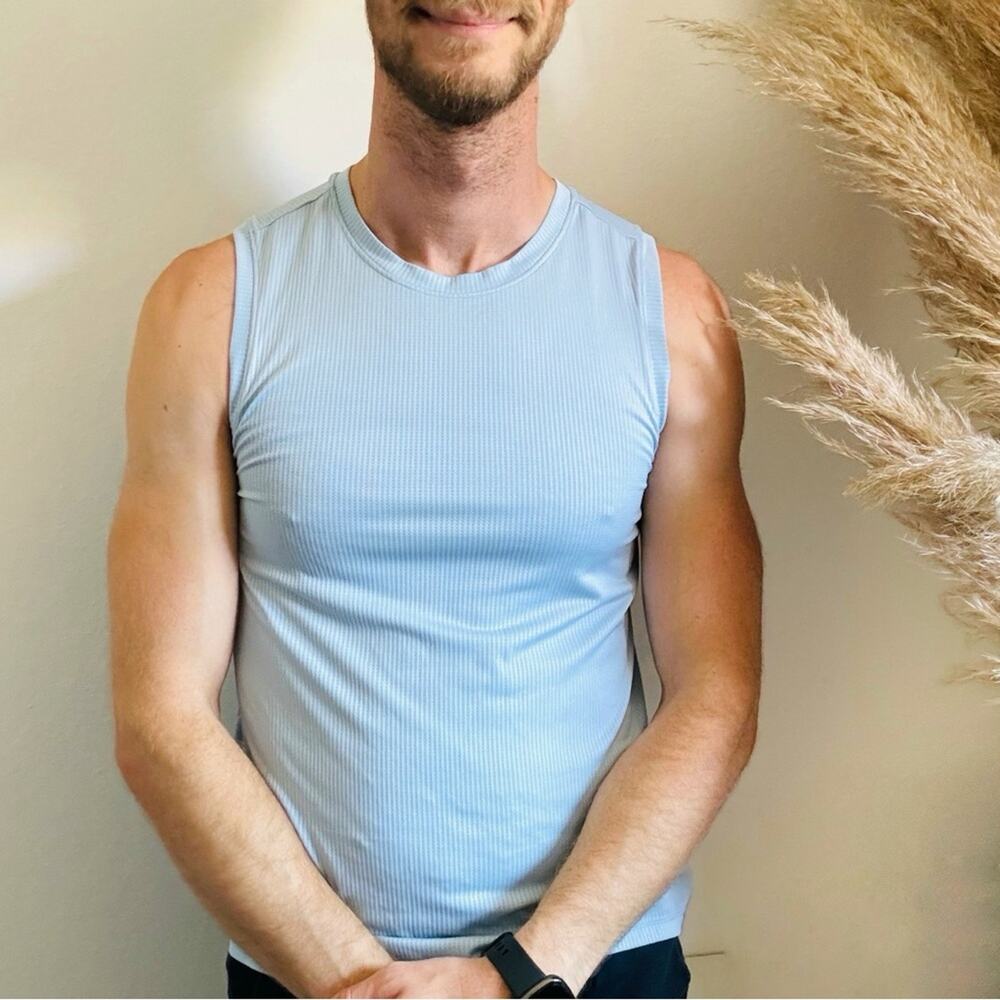 MENS H&M Sport Training Light Blue Tank Top Sleeveless Gym Workout Tee Shirt S